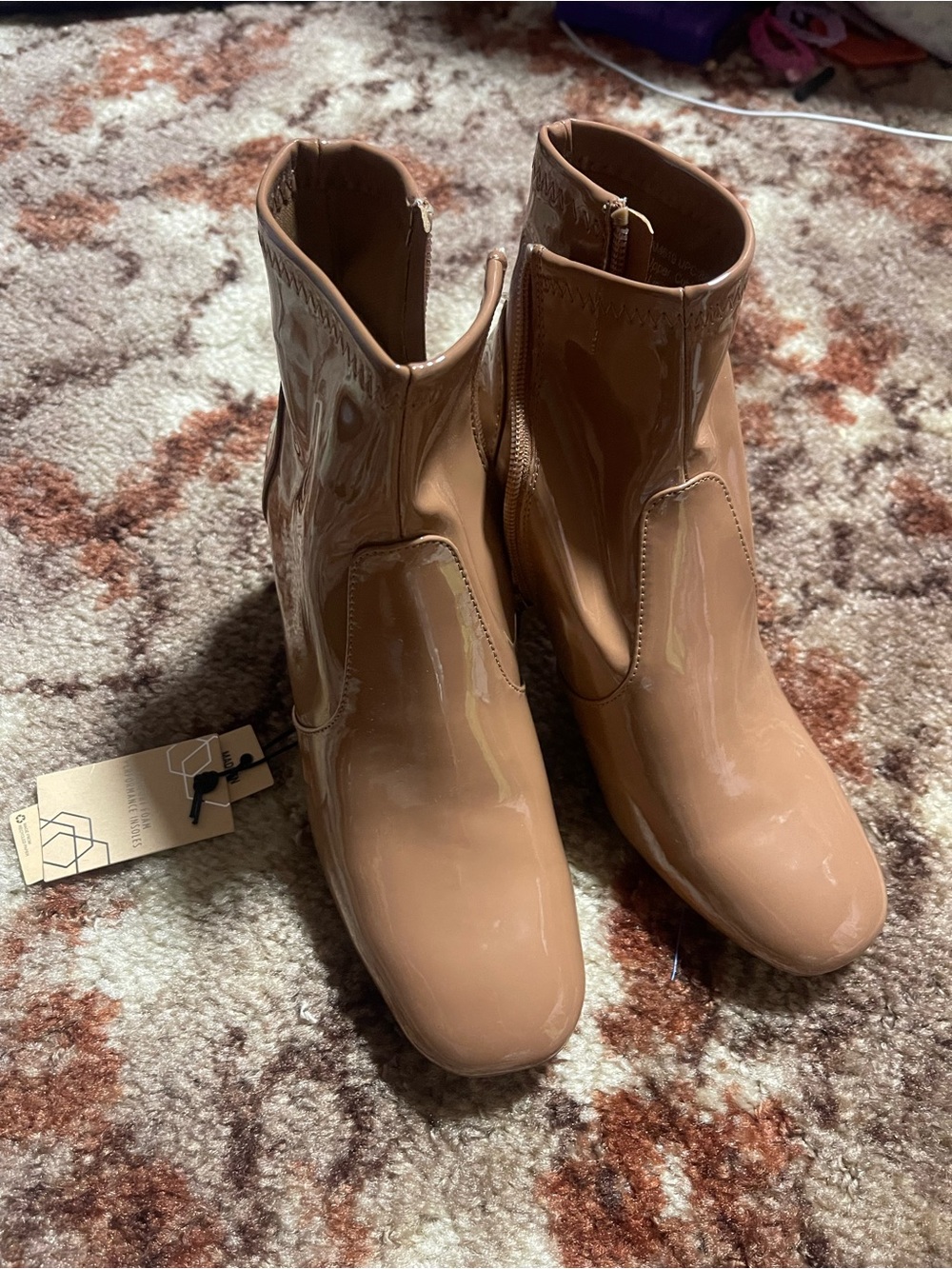 Patent Nude Ankle Booties with Side Zip